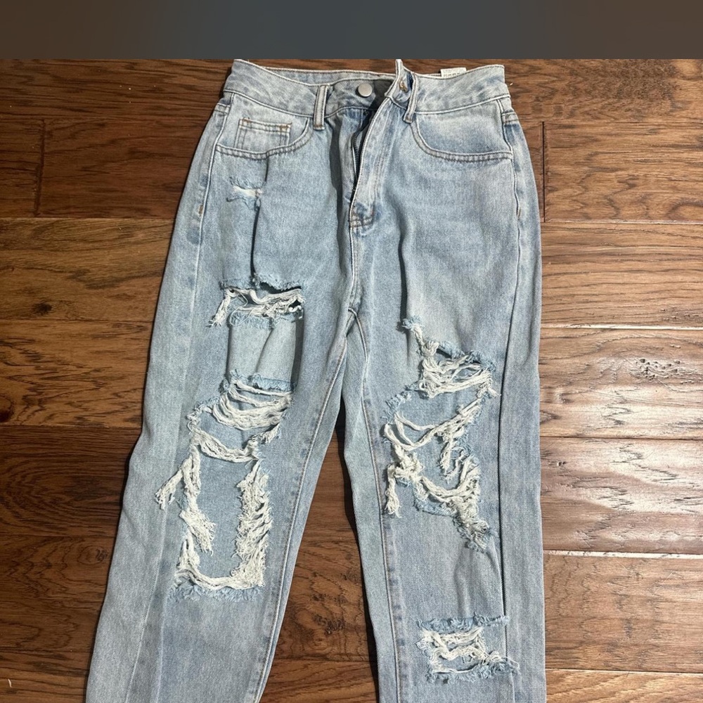 SHEIN Light Blue Distressed Boyfriend Jeans